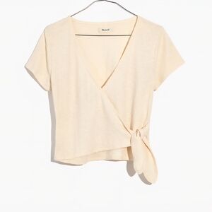 Texture And Thread Tie Top Madewell, Ivory, 100% Cotton Short Sleeve Size M
